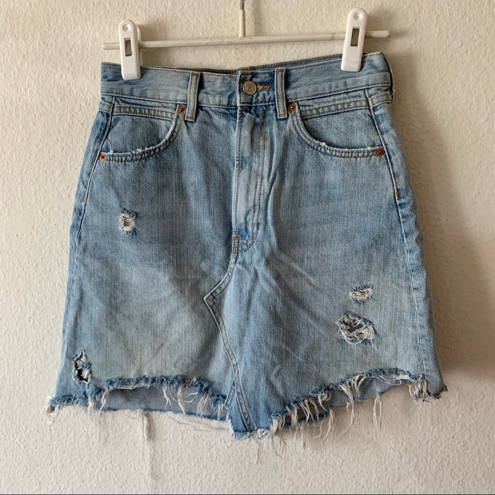 ZARA Woman Distressed Denim Jean Skirt Raw Hem